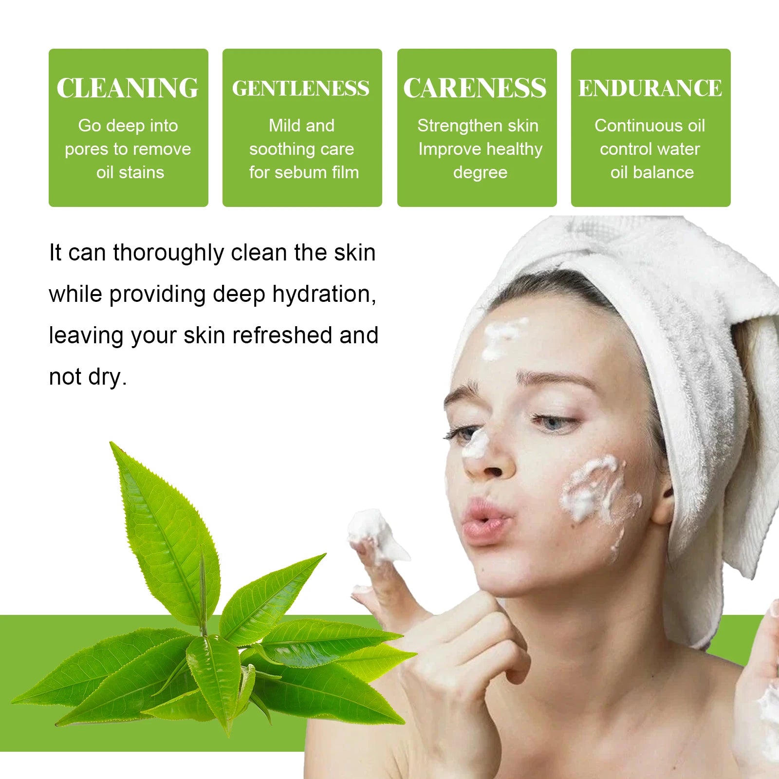 Green tea cleanser, foaming facial cleanser, deep cleansing face wash, oil control cleanser, pore shrinking face wash, best face wash for oily skin, natural face cleanser, green tea face wash, acne control cleanser, hydrating facial foam, gentle foaming cleanser, sensitive skin cleanser, blackhead remover cleanser, non-irritating face wash, anti-acne cleanser, deep pore cleanser, skin refreshing mousse, best cleanser for combination skin, green tea skincare, facial cleanser for glowing skin.